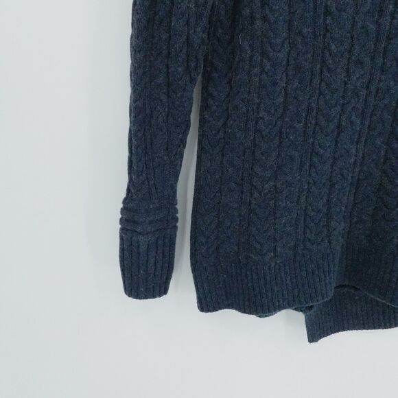 LL Bean Womens Medium Blue Wool Blend Sweater Cable Knit Cowl Neck Asymmetric - Picture 10 of 14